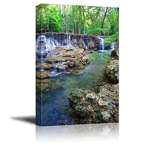 Canvas Prints Wall Art - Deep Forest Waterfall in Kanchanaburi Province, Thailand| Modern Home Deoration/Wall Art Giclee Printing Wrapped Canvas Art Ready to Hang - 18" x 12"