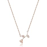 Reffeer Solid 925 Sterling Silver Rose Flower Necklace Chain for Women Teen Girls CZ Flower Pendant Necklace Choker