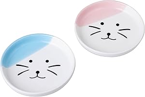 TRUNDISAN Ceramic Shallow Cat Food Dish, Cat Wet Food and Raw Meat Flat Cat Bowls; Stress Relief of Whisker Fatigue Cat Dishes, Wide Plate for Kittens Small Animals and Short Legged Munchkin Cat Set of 2…