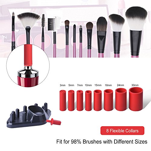 Makeup Brush Cleaner, Deep Cleaning Brushes Dryer Machine cosmetic brush cleaner tool with 8 Rubber Holders for All Size Make up Brushes Perfect for Beauty Personal Care Battery Included