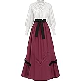 Nuoqi Womens Victorian Dress Costume 2-Piece Medieval Renaissance Dress Edwardian Blouse Skirt Set