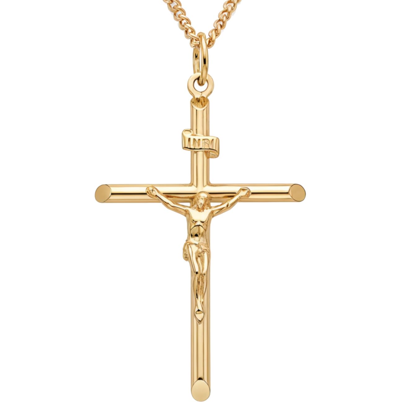 Alexander Castle Large Solid 9ct Gold Crucifix Necklace for Women & Men - Cross Necklace Pendant with 20" 9ct Gold Chain & Jewellery Gift Box - 48mm x 32mm