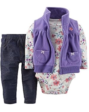 Baby Girls' 3Pc Fleece Vest Denim Set 6 Months Purple