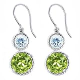5.40 Ct Round Green Peridot Sky Blue Topaz 925 Sterling Silver Earrings