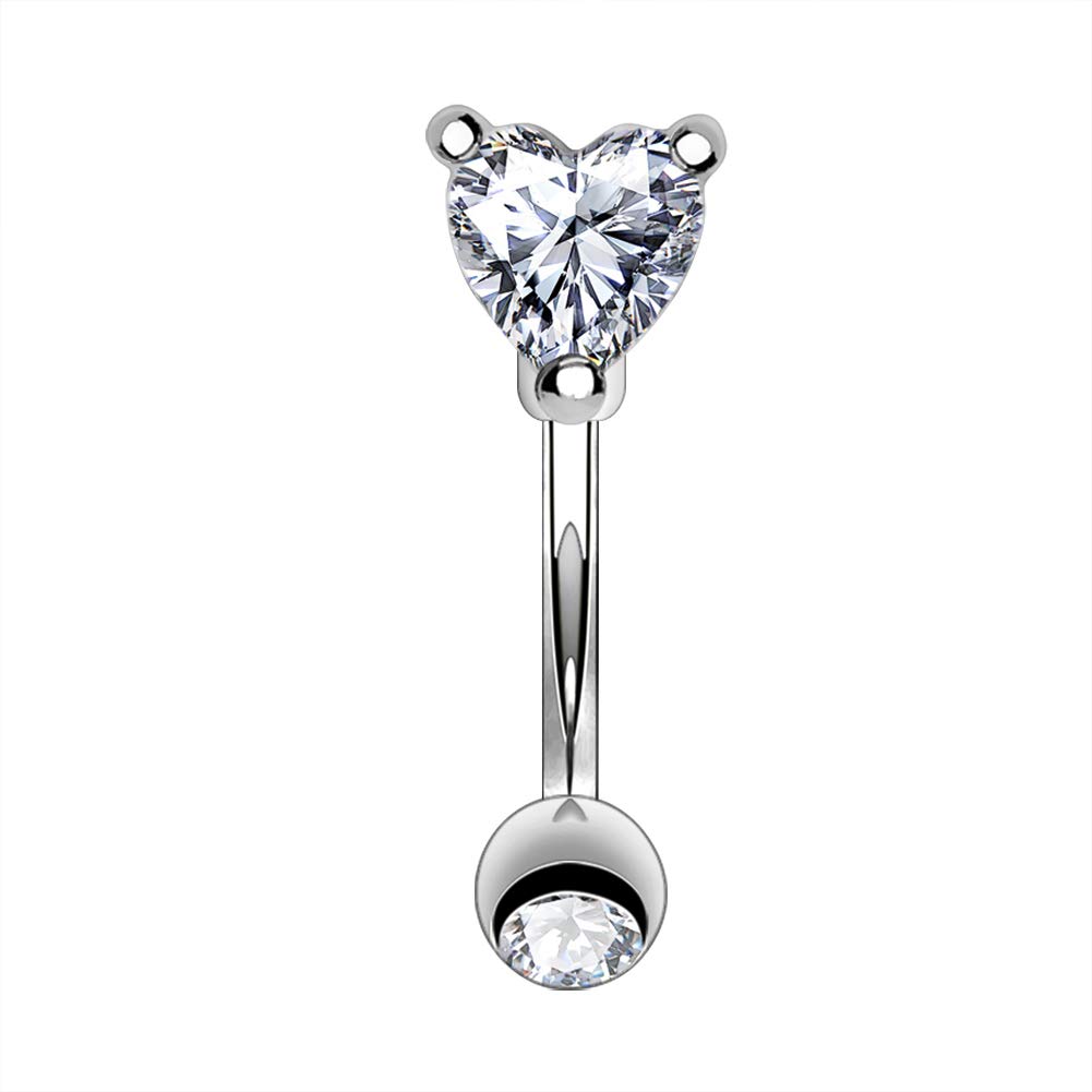 OUFER 16G Heart Rook Piercings Cartilage Earring Clear CZ Daith Eyebrow Ring Silver Curved Barbell Bar 316L Surgical Steel Tragus Helix Conch Earrings Body Jewellery