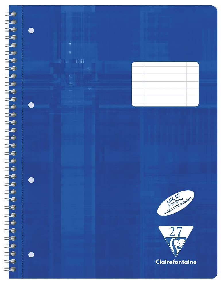 Clairefontaine 68256C - Pack of 5 School Notebooks DIN A4+ 22.5x29.7 cm, 160 Pages, 90g, Ruled 27 line w/ 2 Margins, 4-Hole Punched, Perfect Bound, Blue
