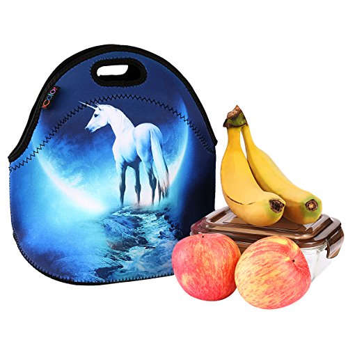 iColor Unicorn Universal Neoprene Sleeve Lunch bag Insulated warm/cold lunchbox Cooler Pouch Shopper Tote baby Portable Fashion Waterproof Cover Kids Handbag Food Carrying Case Protector Handle School Work