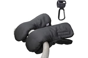 Evencaphy Universal Pram Hand Muffs - Anti-Freeze Stroller Mittens, Golf Cart Gloves, Pet Gear Shopping Cart Hand Warmers - Waterproof Winter Gloves With Stroller Hook, Black