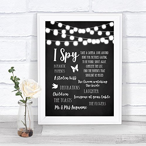 Chalk Style Black & White Lights I Spy Disposable Camera Wedding Sign - Thumbnail 2