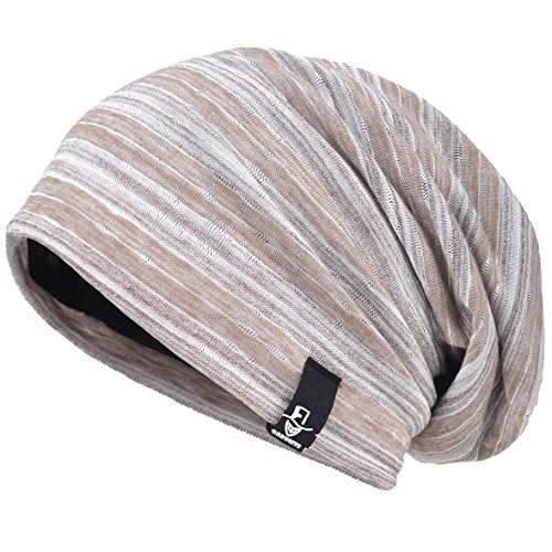 VECRY Men Slouch Hollow Beanie Thin Summer Cap Skullcap (Vertical-Khaki)