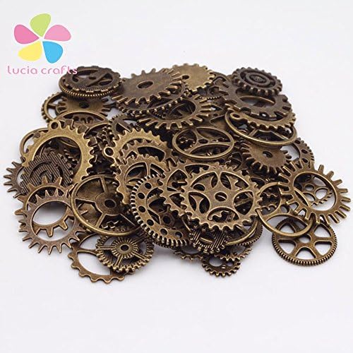 100g/lot Mixed Sizes Antique Steampunk Gears Charms Clock Watch Wheel Gear for Crafting (Bronze)