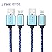 Micro USB Cable , COOME 3ft 6ft High Speed Nylon Braided USB 2.0 Sync Data Charging Charge Cord Wire for Samsung Motorola Blackberry Android Smartphones Pack of 2 (Blue)