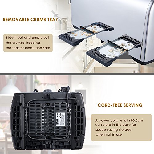 [- Aicok Toaster, Edelstahl Toaster mit Abnehmbarer Krümelschublade (1700 Watt, bis zu 4 Brots