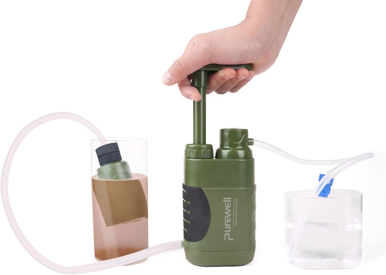 Purewell Water Purifier Pump with Replaceable Carbon 0.01 Micron Water Filter, 4 Filter Stages, Portable Outdoor Emergency and Survival Gear - Camping, Hiking, Backpacking : Sports & Outdoors