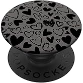 Black Modern Hearts Gray PopSockets Adhesive PopGrip