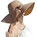 JOYEBUY Women Lady Big Bowknot Straw Hat Floppy Foldable Roll up UV Protection Beach Cap Sun Hat (Khaki)