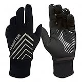 Finger Ten Men and Women 3M Winter Warm Sport Run Gloves Black Fleece Windproof Touchscreen Grip in Pair with Free Earband Gift Set(Back Waterproof not Palm)