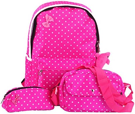 Efreewd Polka Dot 3pcs Kids Book Bag School Backpack Handbag Purse Girls Teen (Star-rose)