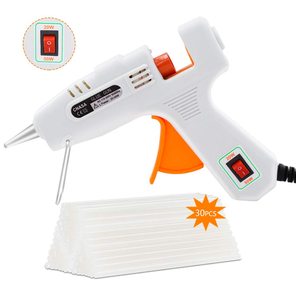 Glue Gun with Sticks-CNASA 20/50W Hot Glue Gun 7mm with 30pcs Melt Glue Sticks for DIY Craft Projects and Repair Kit