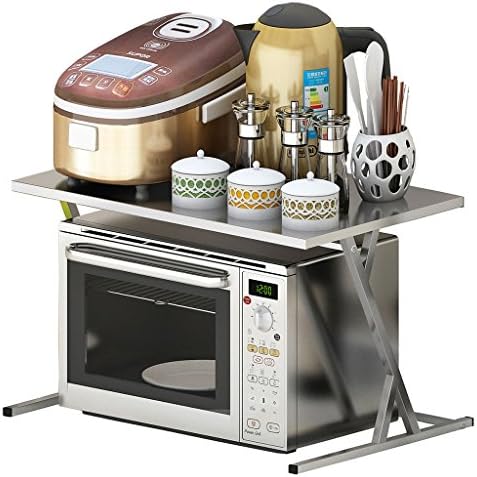 LI JING SHOP - Microwave Oven Rack with Spice Rack Single Layer Stainless Steel Kitchen Counter and Cabinet Shelf 56.5X36.5X36.9cm