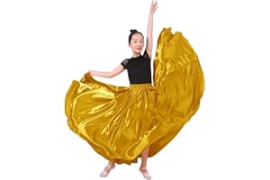VNOEVW Girls Satin Full Dancing Circle Long Flowy Dance Skirt for Belly Dance, Flamenco, Classical & Folk Dance