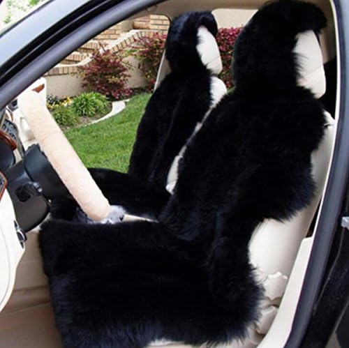 Gracefur Car Seat Covers 1 Piece Long Wool Automobile Front Seat Cover Comfy and Warm Suit for Most Cars and Suvs Black
