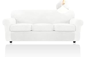 FestiCorp Velvet Sofa Cover, Couch Covers for 3 Cushion Couch Sofa Slipcovers for Sofas with 3 Cushions, Stretch 4 Piece Couch Cover, Thick Furniture Covers for Dogs Pets, Sofa, Off White