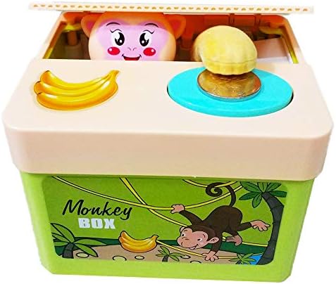 PERFECTTOY Automated Monkey Grabber Piggy Bank for Kids Banana Yellow Stealing Coin Children Money Saving Box Storage Lovely
