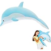 YORJLBK 39.37" Giant Dolphin Stuffed Animal Pillow - Soft Plush Cuddle Toy for All Ages | Perfect Marine-Themed Gift (Blue)