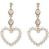 Elegant Aesthetic Dainty Pearl Sweet Heart Shape Drop Dangle Earrings Bridal Wedding Birthday Party Valentine's Day Heart Gifts Jewelry for Women