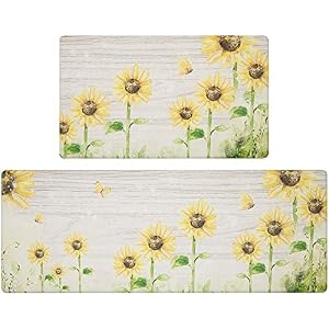 SHACOS Sunflower Kitchen Rugs Mats Set of 2 Pieces Anti Fatigue Mat Foam Runner Cushioned Waterproof Kitchen Floor…
