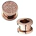 BodyJ4You Rose Goldtone Screw Fit Plugs Sugar Glitter 8 Gauge - 00 Gauge - 2 Pieces
