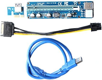 PCI-E Riser Adapter Card Powered PCIe VER 008C 16x to 1x w/60cm USB 3.0 Extension Cable & 6-Pin PCI-E to SATA Power Cable for Bitcoin Mining