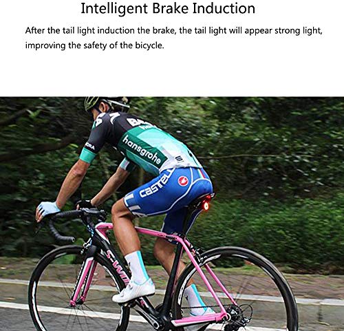 XIAOKOA Smart Bike Tail Light, Bicycle Lights with USB Rechargeable Bike Brake Lights, Colorful Cycling Taillights with Waterproof Rear Bike Lights for Mountain Cycling Taillights, and Road Bike