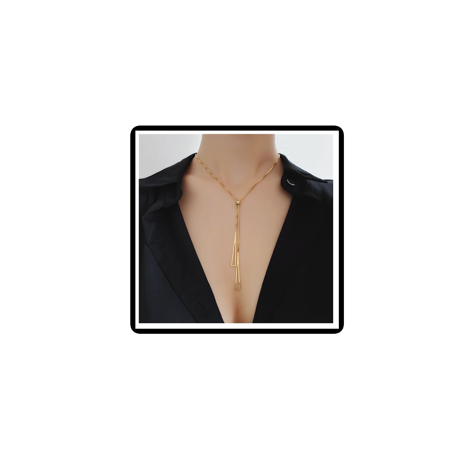 Boho Triangle Pendant Necklace Geometric Beads Lariat Y-Shape Triangle Necklace Sweater Chain Jewelry for Women Girls Teens (Gold)