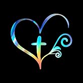 Christian Swirl Heart Cross Decal Vinyl Sticker Auto Car Truck Wall Laptop | Holographic | 5.5" x 5"