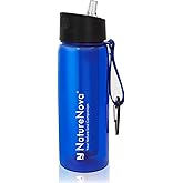Naturenova Water Filter Bottle with 4-Stage Integrated Filter Straw BPA Free for Camping, Hiking, Backpacking, Emergency and Travel, Black 650ml