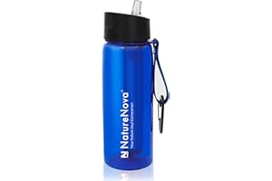Naturenova Water Filter Bottle with 4-Stage Integrated Filter Straw BPA Free for Camping, Hiking, Backpacking, Emergency and Travel, Black 650ml
