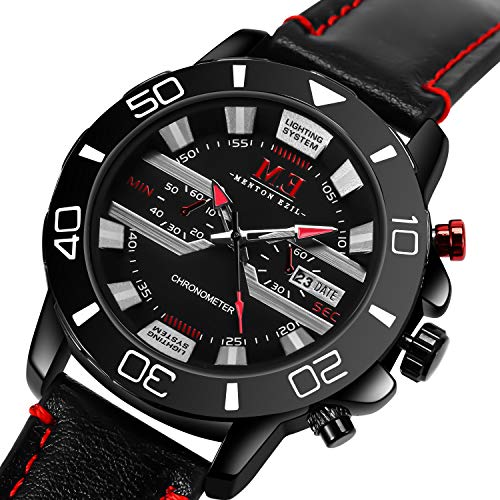 Men's Watch, Casual Business Watches, 30M Water Resistant Wristwatches, Analog Quartz Wrist Watch with Black Leather Band and Calendar Date Display, Gorgeous Gift Package for Men