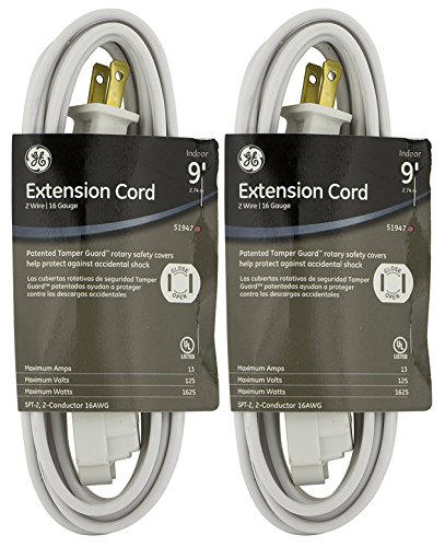 2-PACK - GE Extension Cord, Indoor, White with Tamper Guard, 9ft