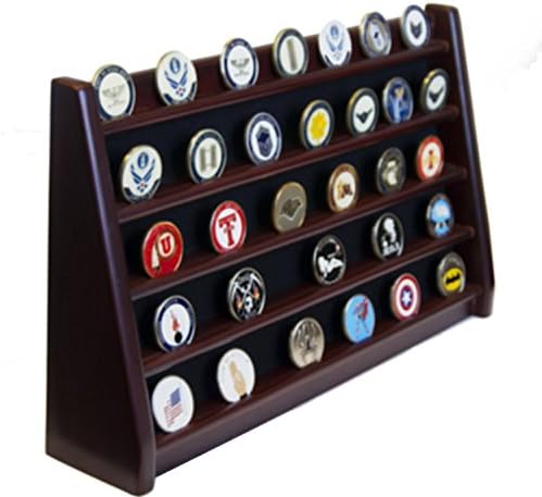 5 Rows Shelf Challenge Coin Holder Display Casino Chips Holder Solid Wood - Cherry Finish