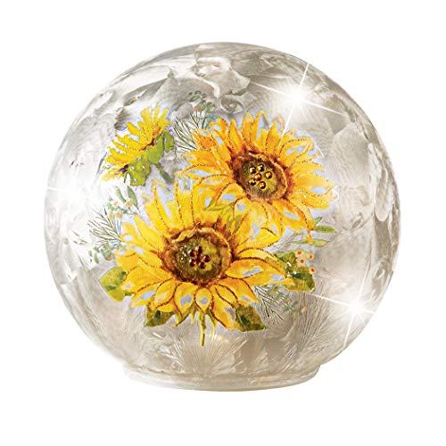 Collections Etc LED Lighted Sunflowers Crackled Glass Balls Bright