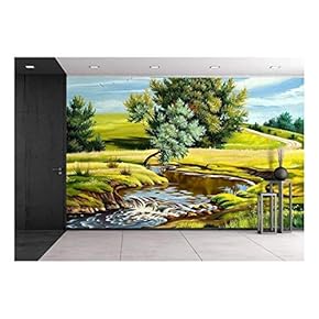 Summer Landscape with The River - Removable Wall Mural | Self-Adhesive Large Wallpaper - 66x96 inches