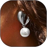 Dainty Pearl Earrings for Women Trendy 14K Gold Pearl Heart Dangle Earrings Hypoallergenic Pearl Love Drop Earrings Wedding Jewelry Presents for Her