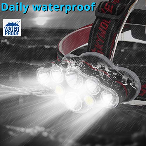 High Lumen Headlamp,8 LED Headlamp Ultra Bright 8000lm USB Chargeable Headlight Flashlight with Charging Indicator White Red Light T6/XPE/COB 8 Modes Head Lamp