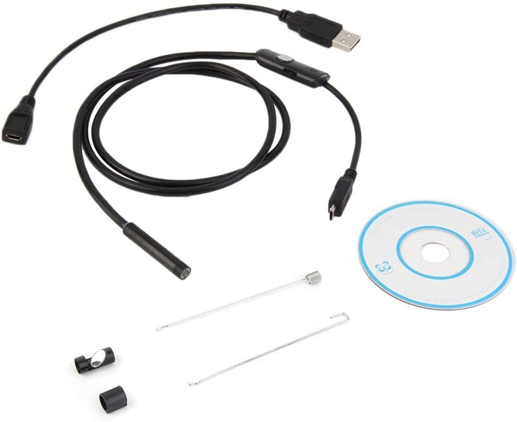 Kaemma Black 6 LED 7mm Lens Cable Waterproof Mini USB Inspection Borescope Camera For Android Endoscope 640 * 480 Phones/1280 * 720 PC Black & 2m