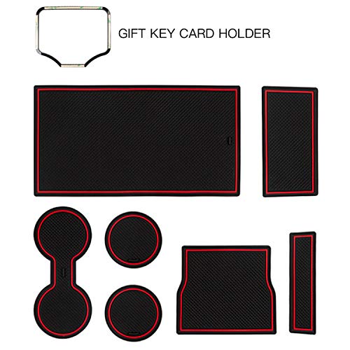 Key Card Holder, Center Console Mats Cup Holder Liner for Tesla Model 3 2019 2018 2017, Red, 8 Pcs