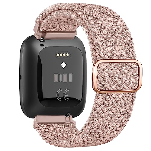 Wanme Braided Stretchy Straps Compatible with Fitbit Versa 2 Straps for Women Men, Soft Stretchy Adjustable Nylon Breathable Sport Strap for Fitbit Versa 2/Versa/Versa Lite/SE Smartwatch (Rose) — image 1