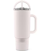 Ello Port 40oz Tumbler with Carry Loop & Integrated Handle, Vacuum Insulated Stainless Steel Reusable Water Bottle, Travel Mug with Leak Proof Lid & Straw, Perfect for Iced Coffee & Tea, Cream