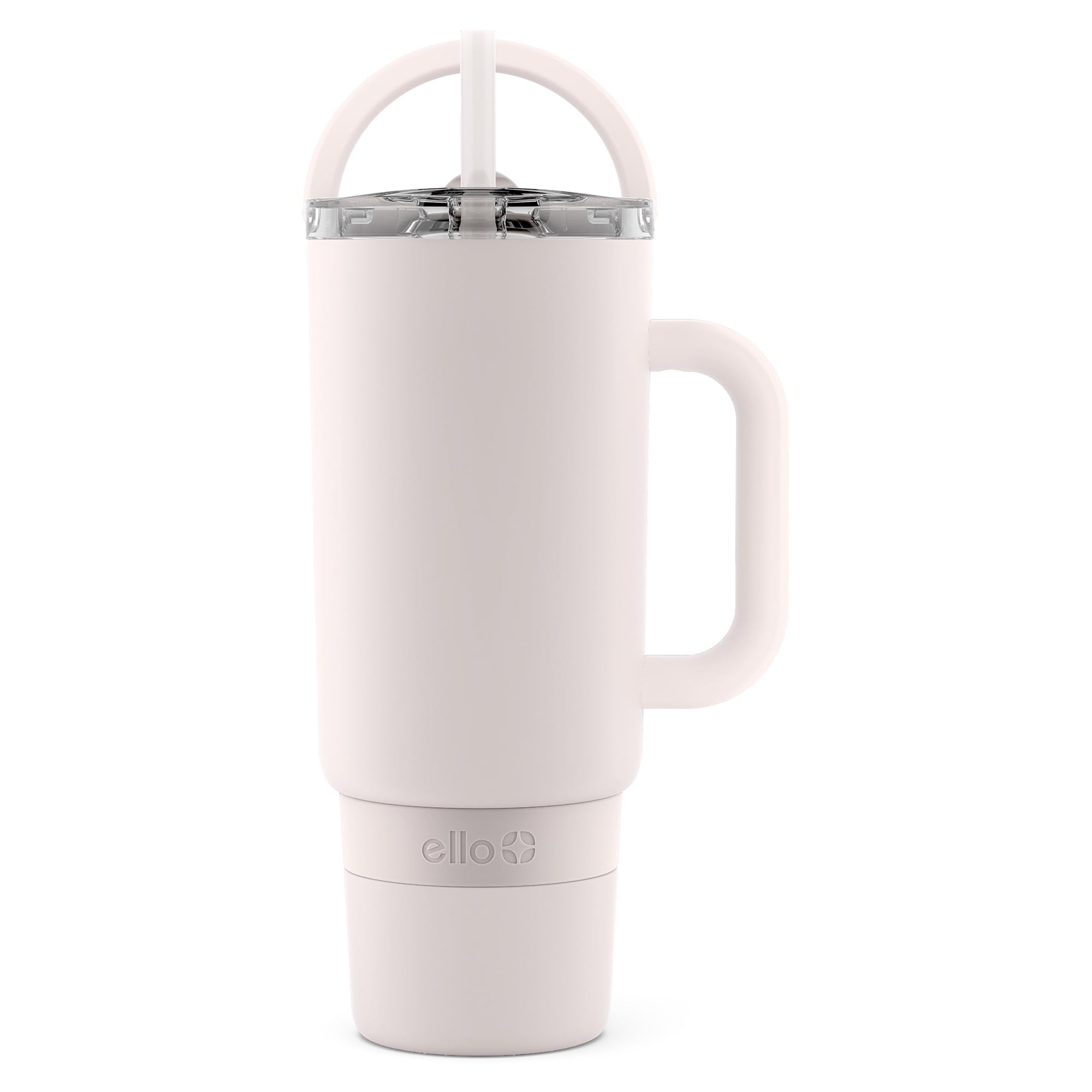 Ello Port 40oz Tumbler with Carry Loop & Integrated Handle, Vacuum Insulated Stainless Steel Reusable Water Bottle, Travel Mug with Leak Proof Lid & Straw, Perfect for Iced Coffee & Tea, Cream Image